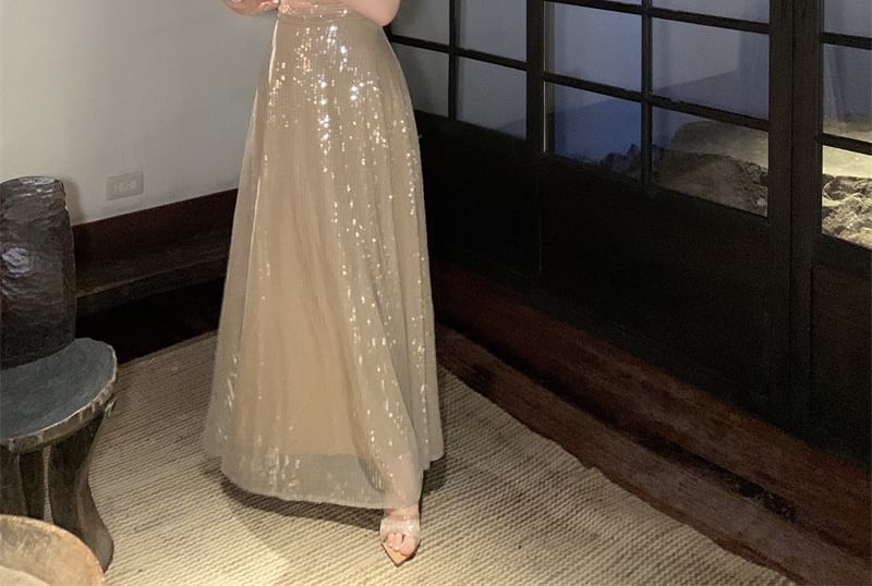 Sequin Maxi Spaghetti Strap Dress A-Line