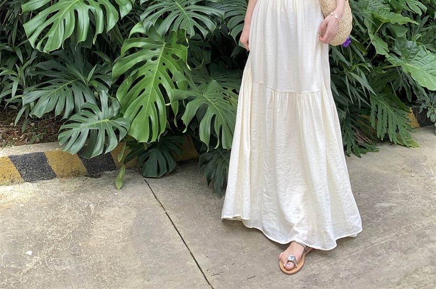 Back A-Line Tie Dress Maxi Strap Spaghetti