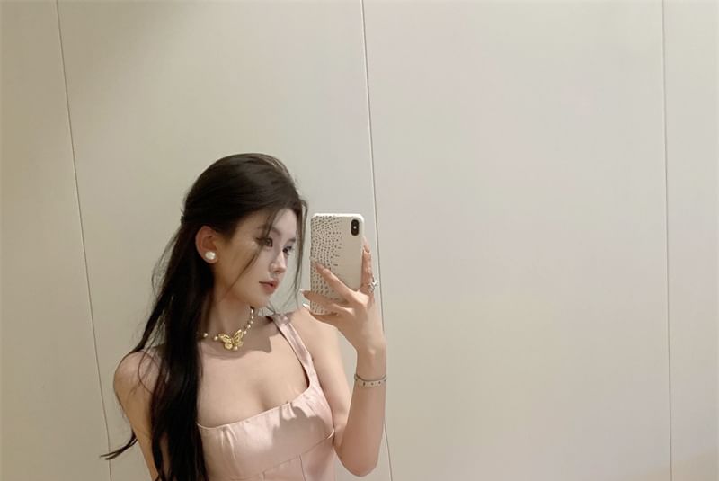 Strap Gown Spaghetti Plain Evening Neck Scoop A-Line