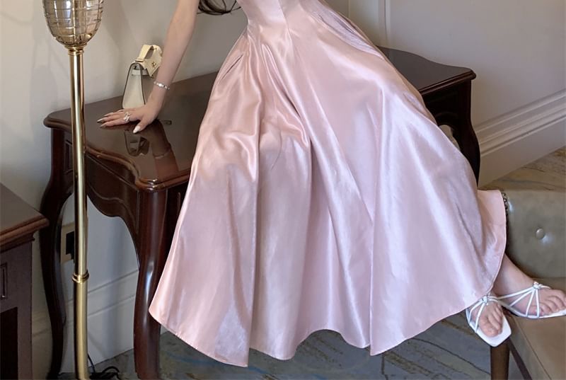 Strap Gown Spaghetti Plain Evening Neck Scoop A-Line