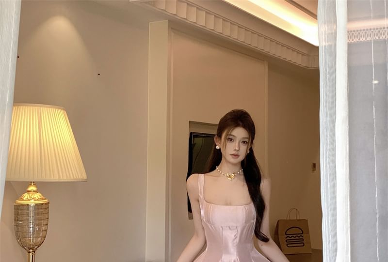 Strap Gown Spaghetti Plain Evening Neck Scoop A-Line