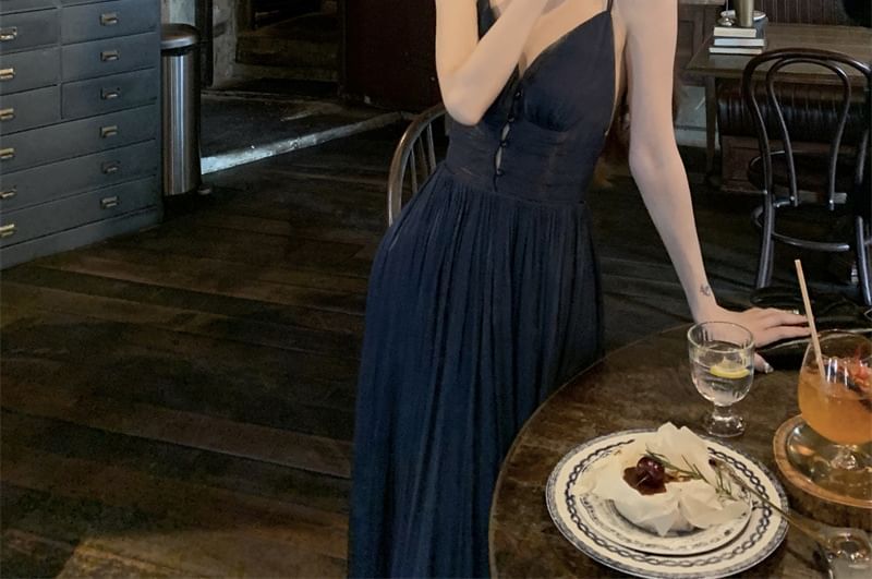 Plain Spaghetti Gown V-Neck Evening Strap A-Line