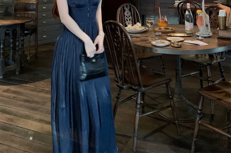 Plain Spaghetti Gown V-Neck Evening Strap A-Line