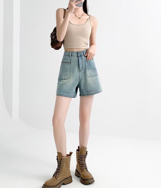 High Rise Pocket Denim Shorts