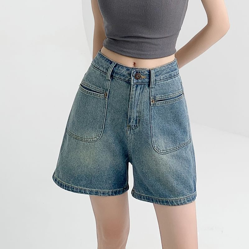 High Rise Pocket Denim Shorts