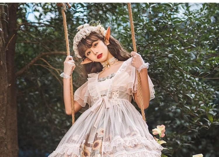 Spaghetti Lolita Strap Rabbit Print Midi A-Line Dress / Petticoat Skir – MK Kawaii Store