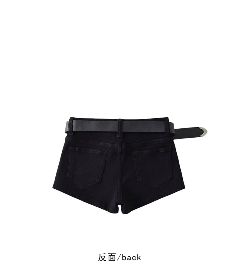 Set: High Waist Denim Shorts + Rhinestone Belt