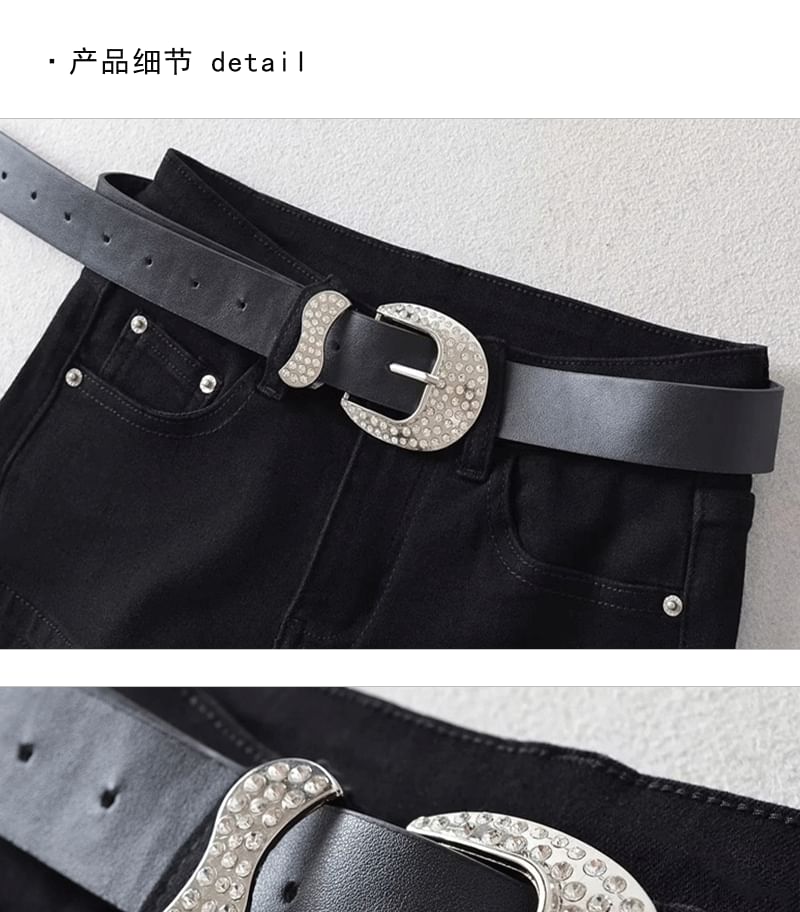 Set: High Waist Denim Shorts + Rhinestone Belt