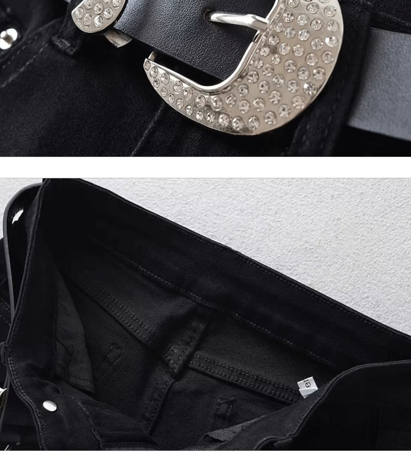 Set: High Waist Denim Shorts + Rhinestone Belt