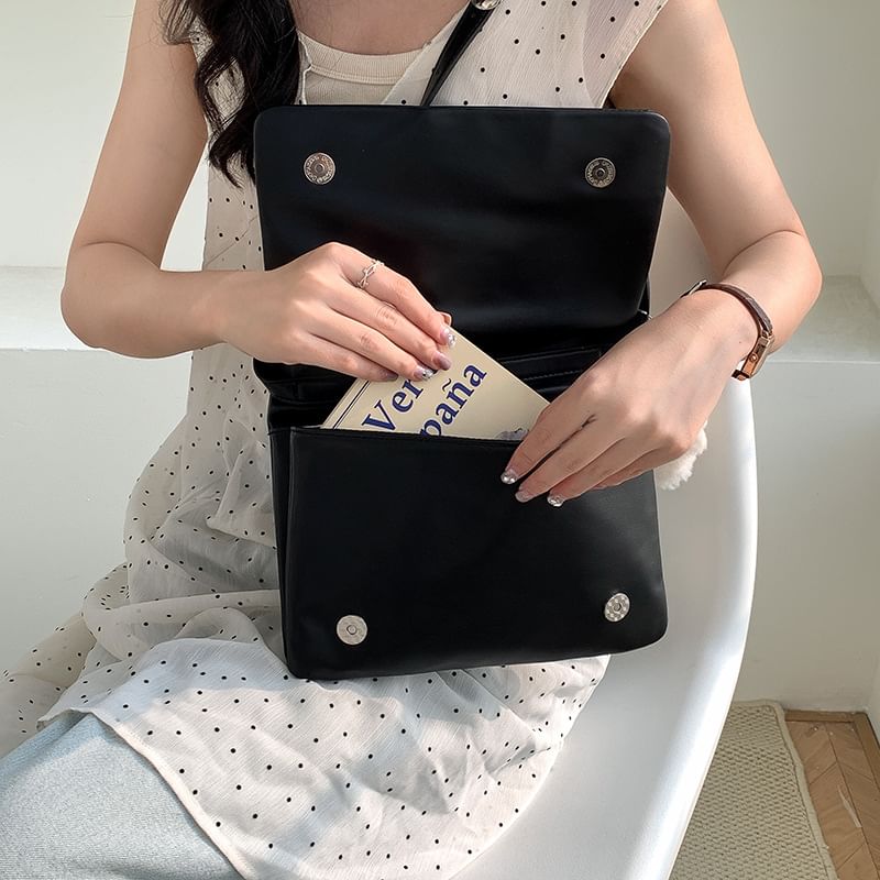 Flap Leather Faux Plain Shoulder Bag