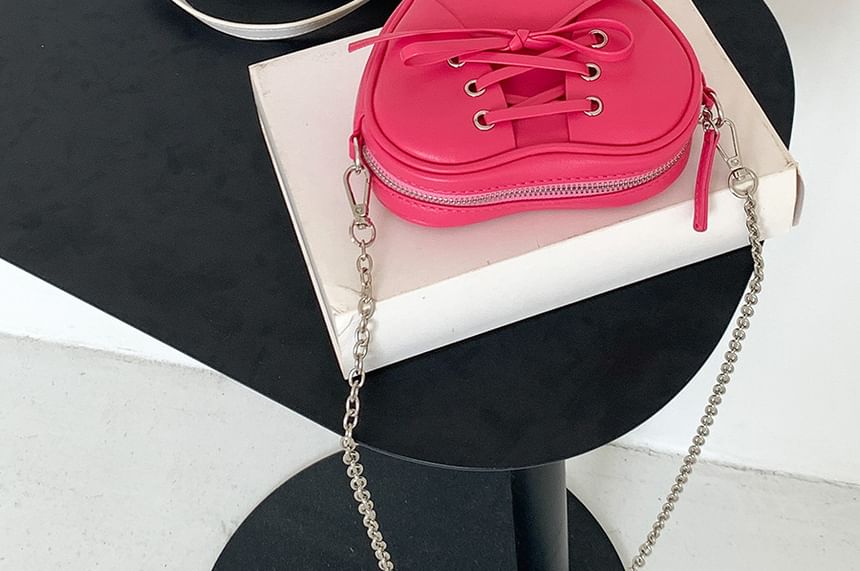 Heart Chain Bag Leather Crossbody Shaped Faux Lace-Up Strap