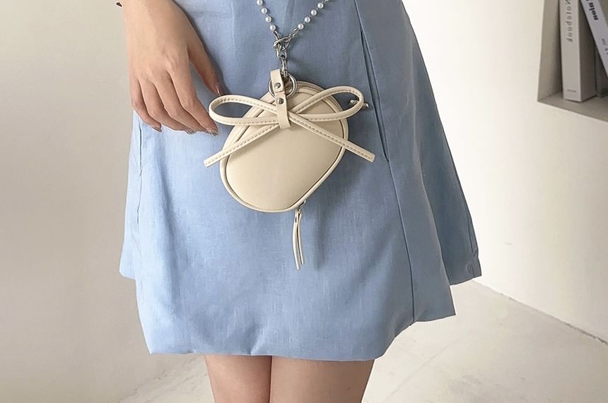 Faux Plain Bag Crossbody Set: Strap Pearl Charm + Leather