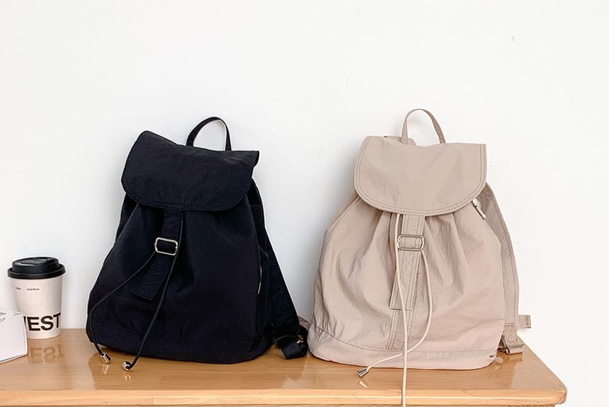 Plain Drawstring Backpack Nylon Flap