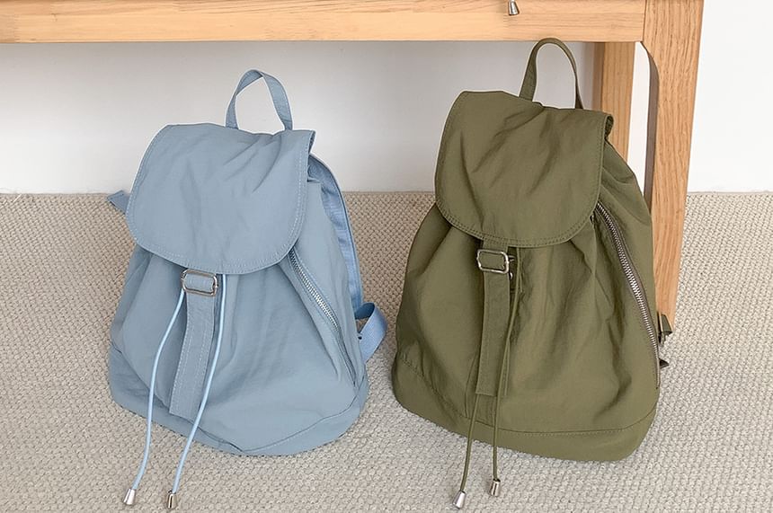 Plain Drawstring Backpack Nylon Flap