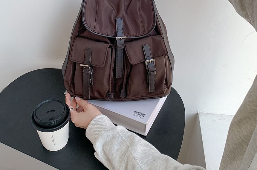 Tote Bag Buckled Flap Plain Nylon