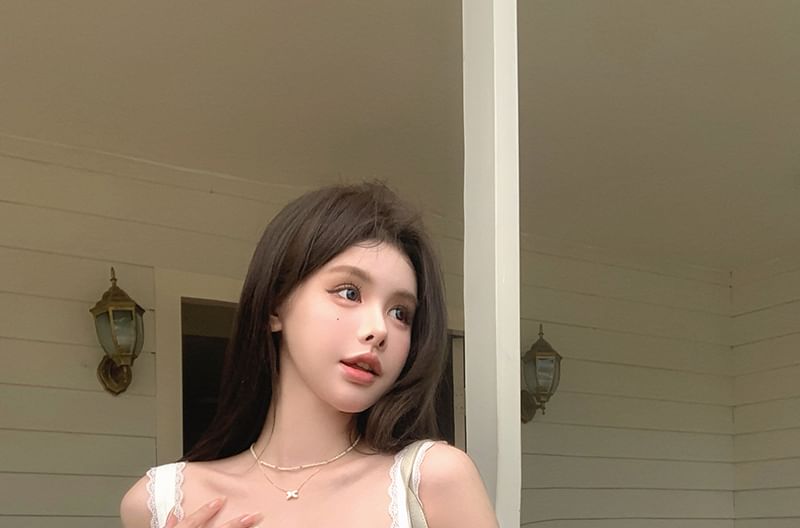 Top A-Line Front Panel Tie Plain Cami Pleated / Ruched High Mini Skirt Rise