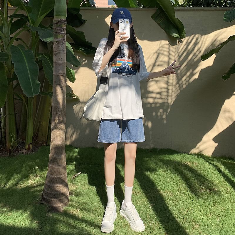 High Waist Wide Leg Denim Shorts Jorts