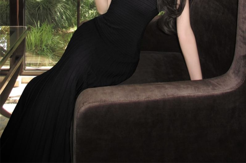 Tube Neck Solid A-Line Maxi Dress
