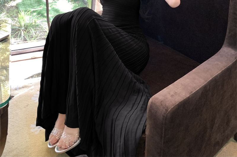 Tube Neck Solid A-Line Maxi Dress