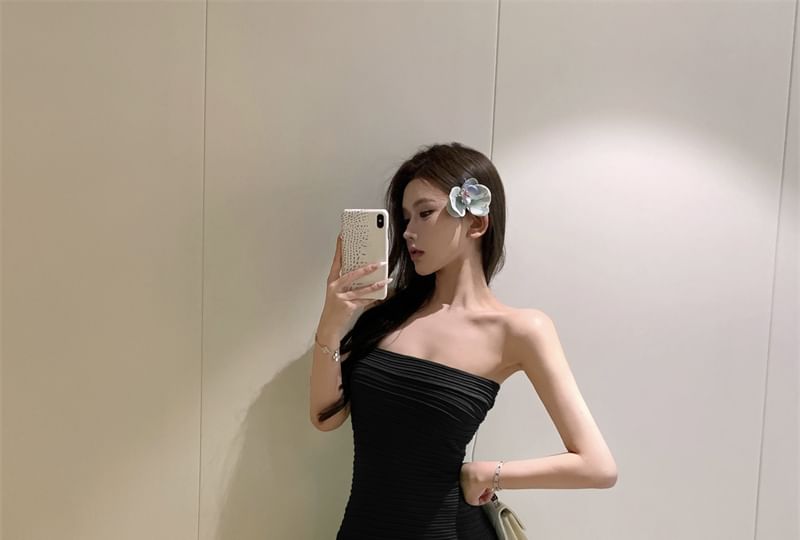 Tube Neck Solid A-Line Maxi Dress