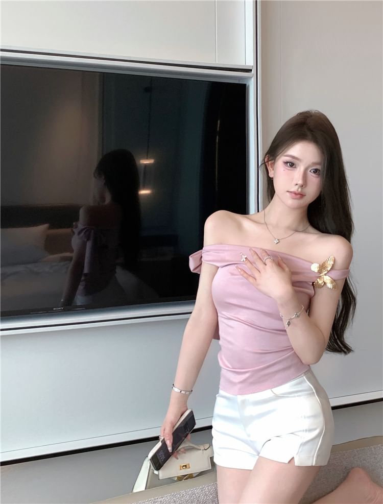 Sleeveless One Shoulder Plain Tie-Up Top