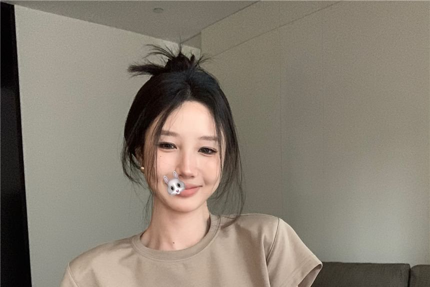 Short-Sleeve Crew A-Line Neck Dress Mini Embossed Piece Plain Mock Lettering Two