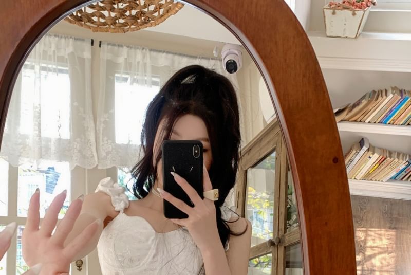 Panel High Pleated Waist Plain Shorts Lace