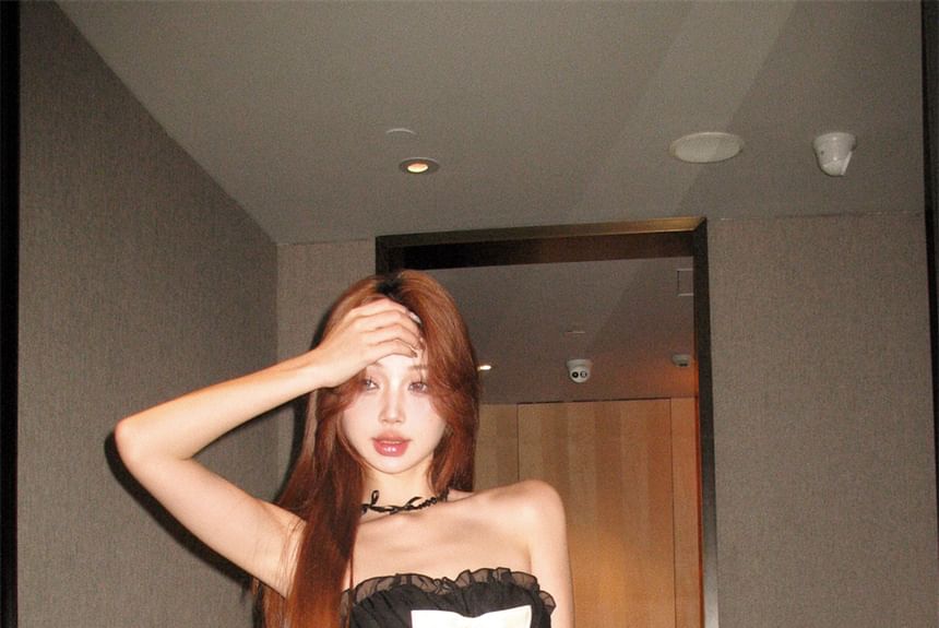 A-Line Ruffle Bow Dress Mini Tube