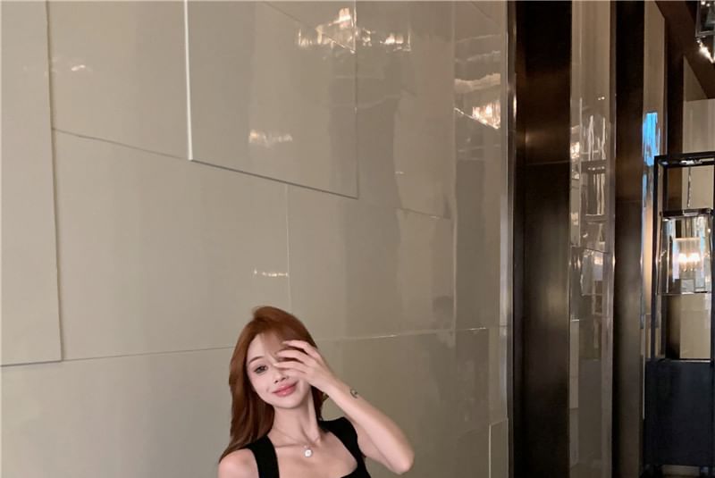 High Button Top Maxi Rise / Tank Skirt A-Line Square Neck Plain