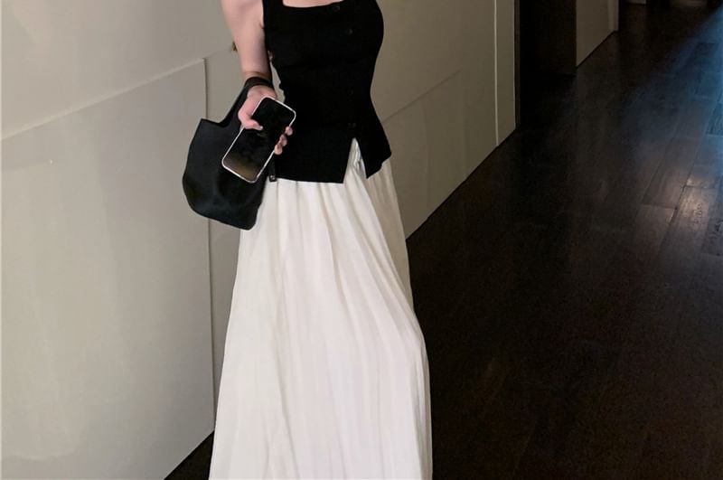 High Button Top Maxi Rise / Tank Skirt A-Line Square Neck Plain