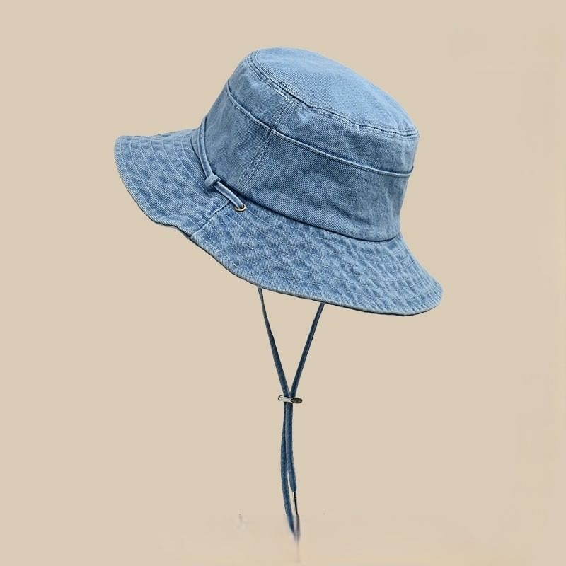 Strap Bucket Hat Chin Denim Adjustable With