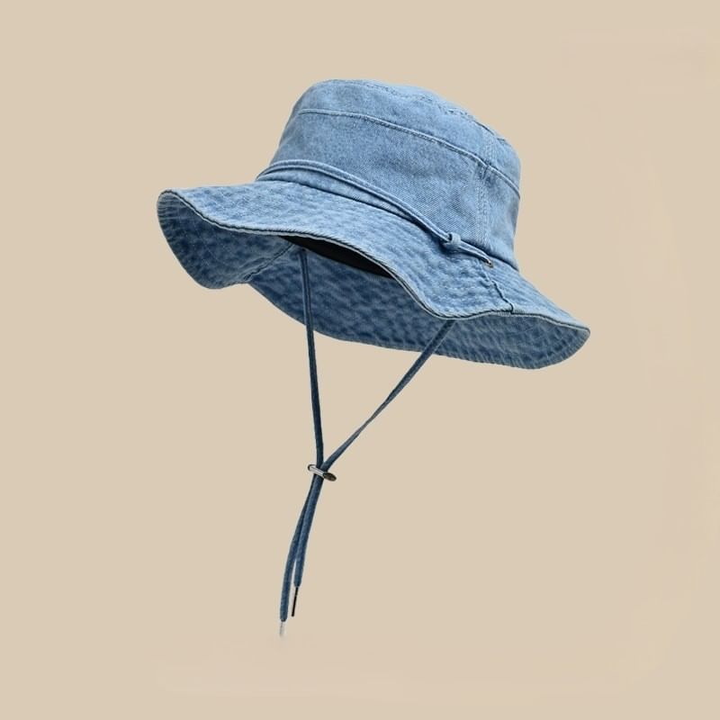 Strap Bucket Hat Chin Denim Adjustable With