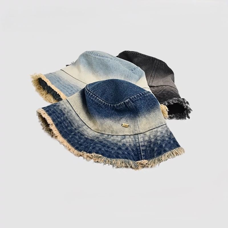Bucket With Denim Frayed Edge Hat