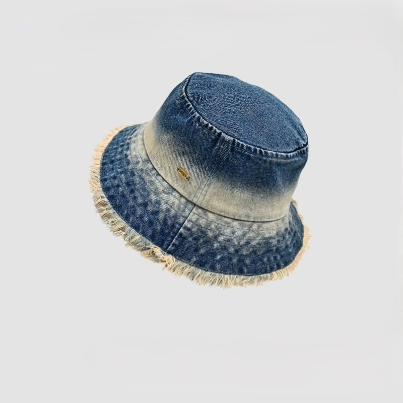 Bucket With Denim Frayed Edge Hat