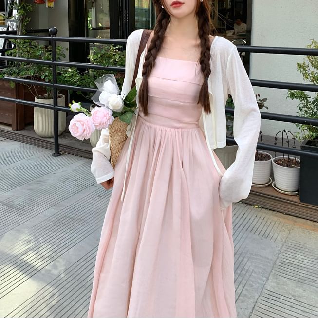 A-Line Plain Maxi Dress Neck Square Spaghetti Strap