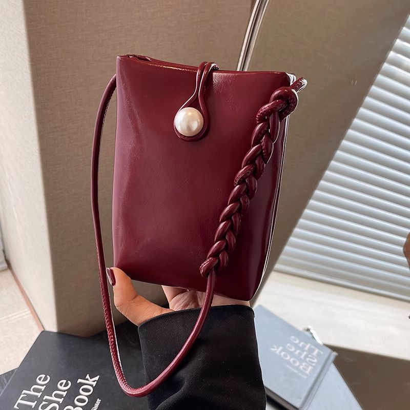 Leather Plain Bag Faux Crossbody
