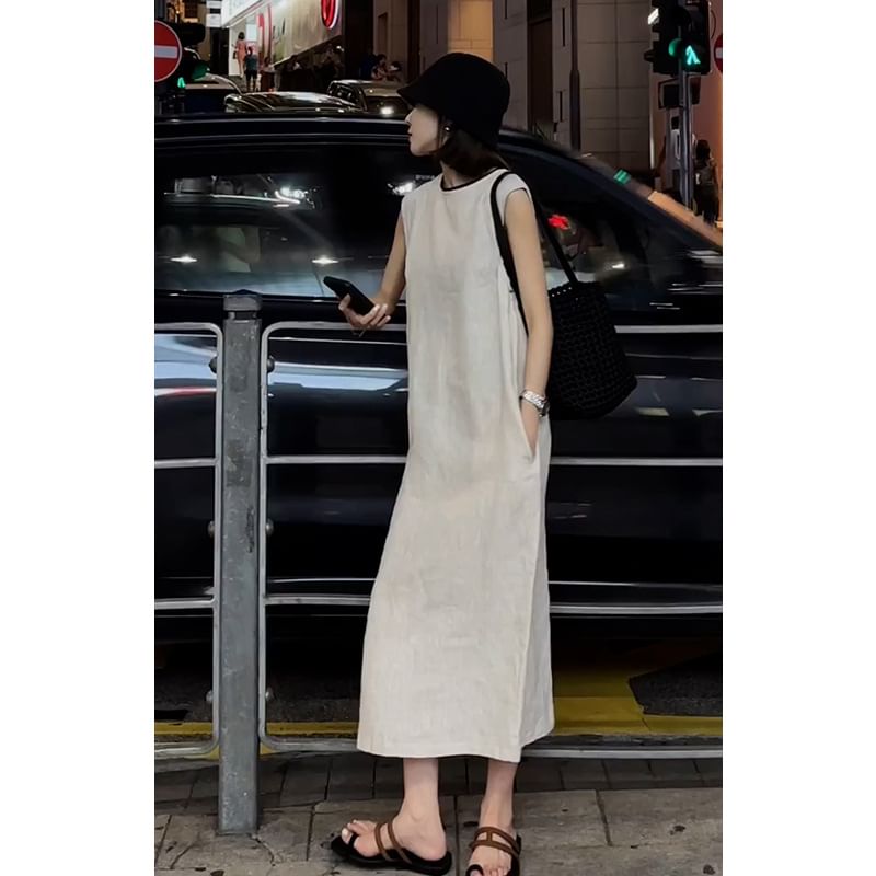 Short-Sleeve Solid Open Back Sundress Maxi