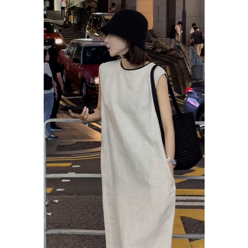 Short-Sleeve Solid Open Back Sundress Maxi