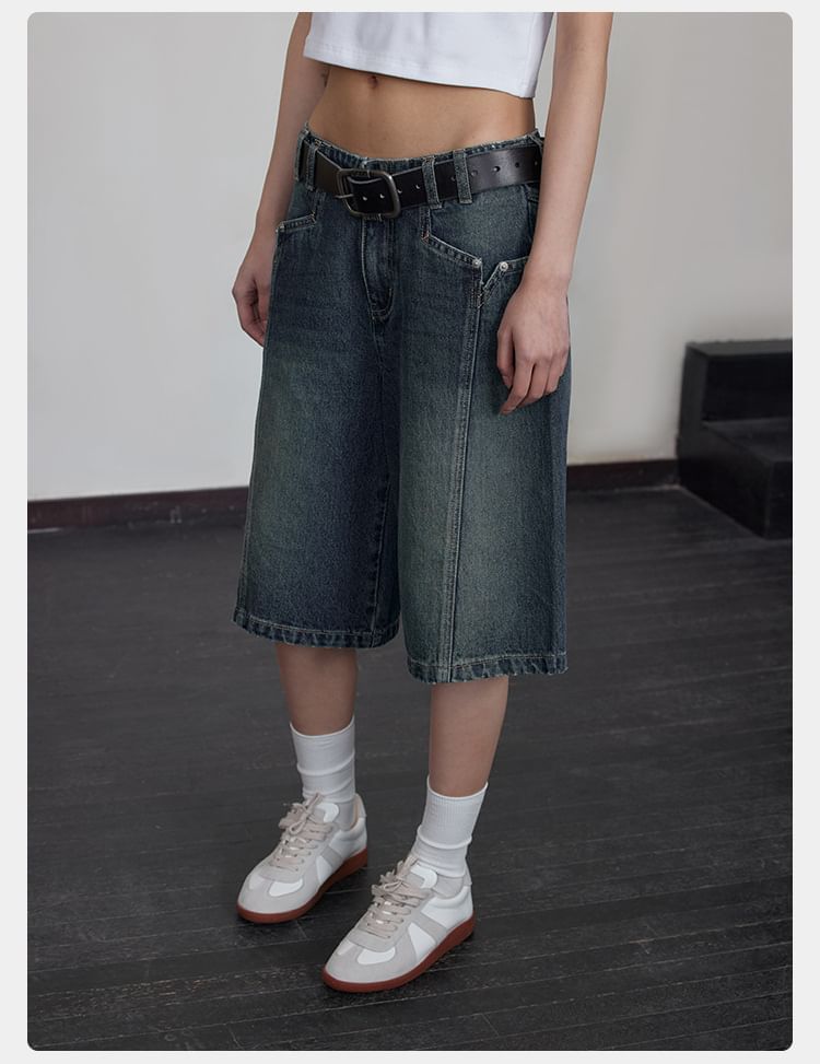Mid Rise Loose Fit Straight Cut Denim Jorts