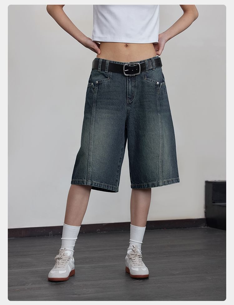 Mid Rise Loose Fit Straight Cut Denim Jorts
