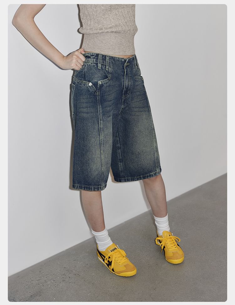 Mid Rise Loose Fit Straight Cut Denim Jorts