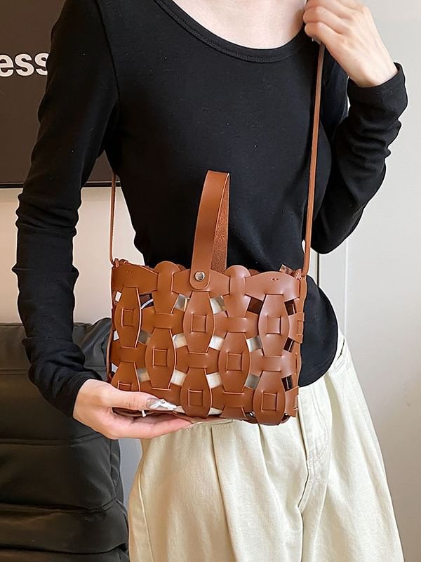 Leather Faux Crossbody Cutout Bag