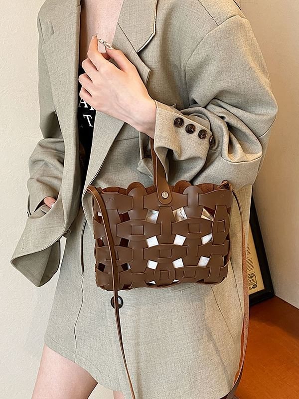 Leather Faux Crossbody Cutout Bag