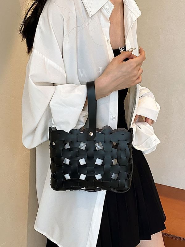 Leather Faux Crossbody Cutout Bag