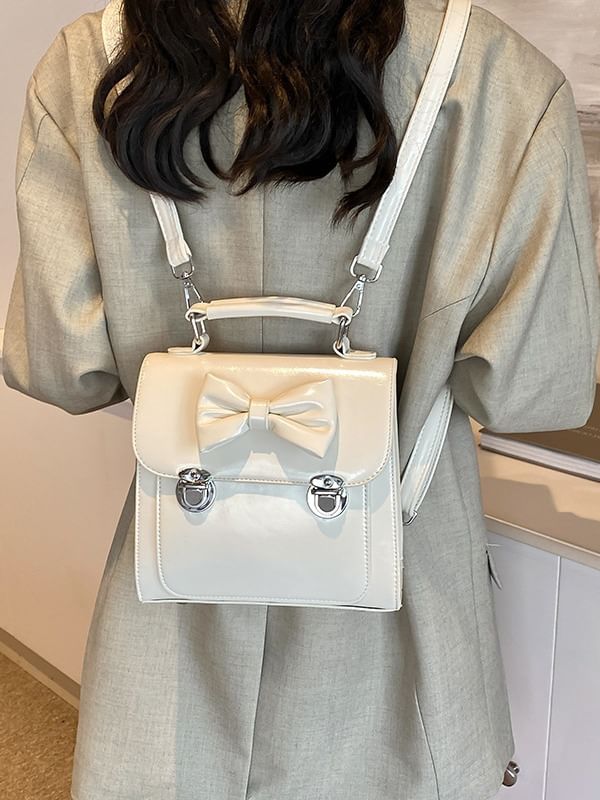 Backpack Bow Faux Flap Leather