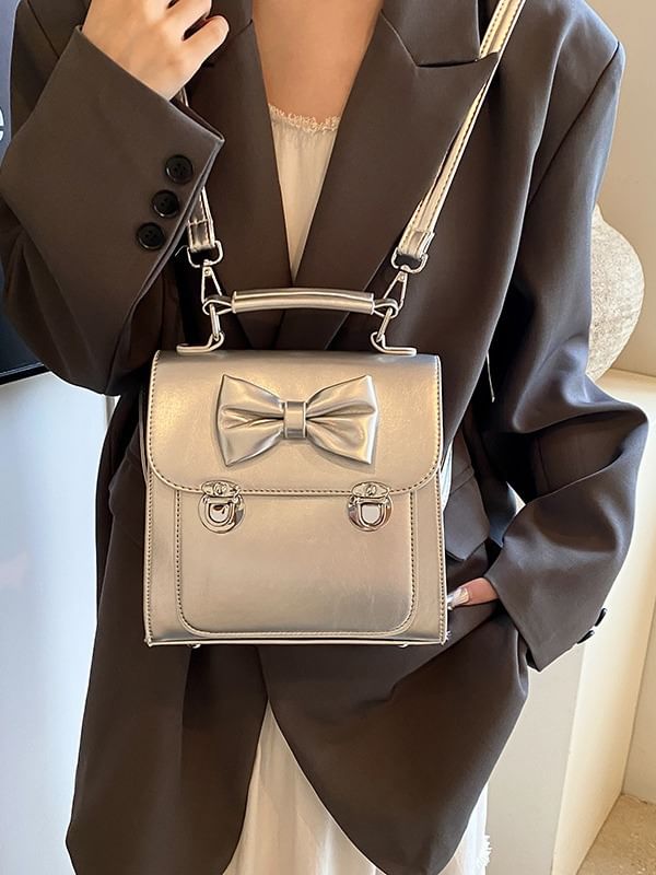 Backpack Bow Faux Flap Leather