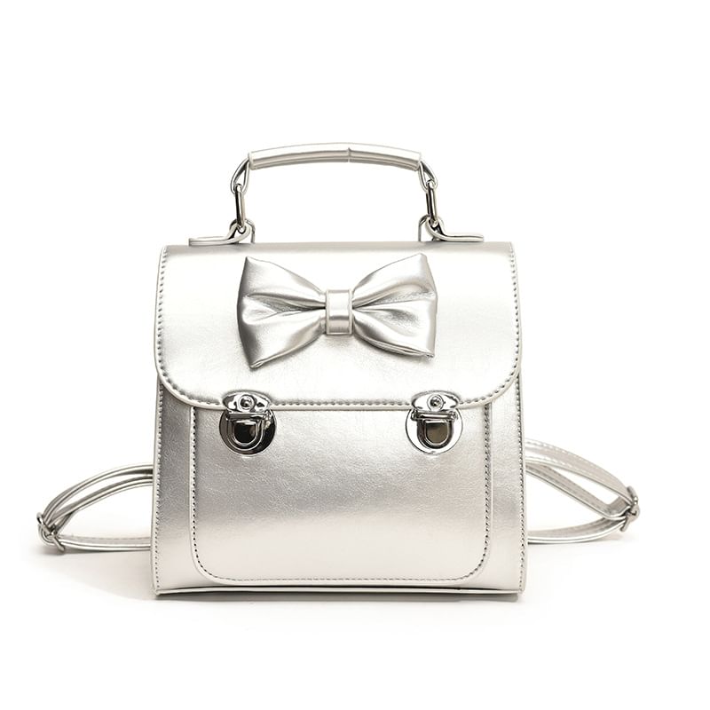 Backpack Bow Faux Flap Leather
