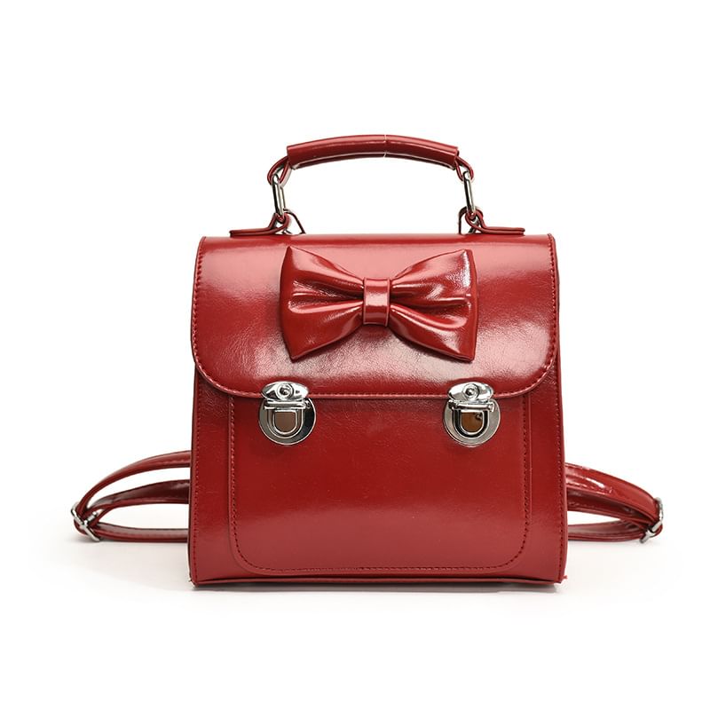 Backpack Bow Faux Flap Leather