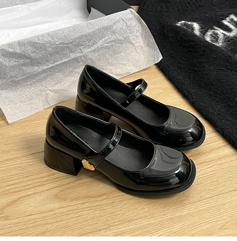 Shoes Buckle Mary Heart Chunky Jane Heel