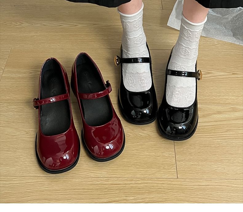 Shoes Buckle Mary Heart Chunky Jane Heel